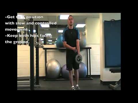 Single-arm single-leg deadlift using dumbbell.