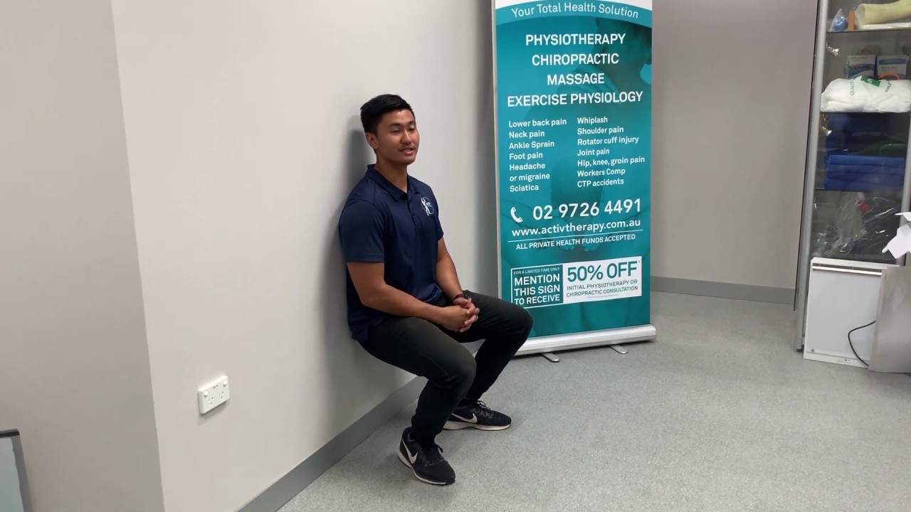 Wall squats to improve leg strength when you have back pain