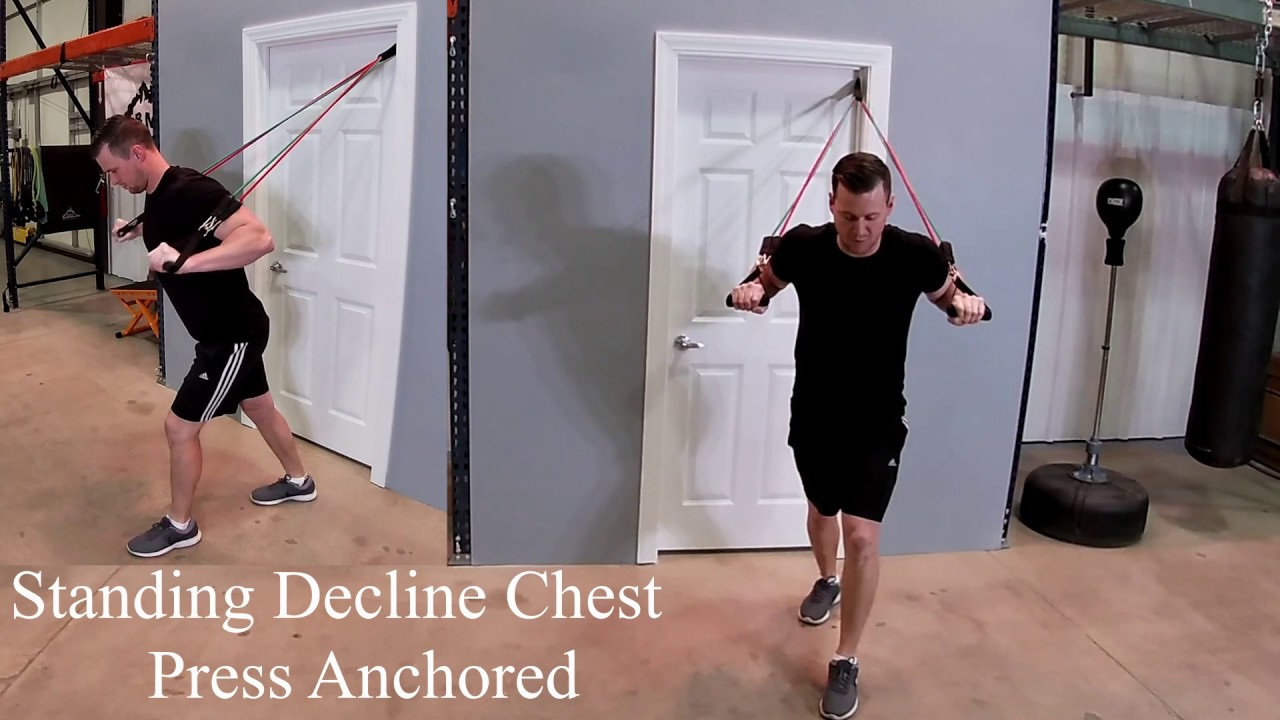 Standing Decline Chest Press Using Resistance Bands